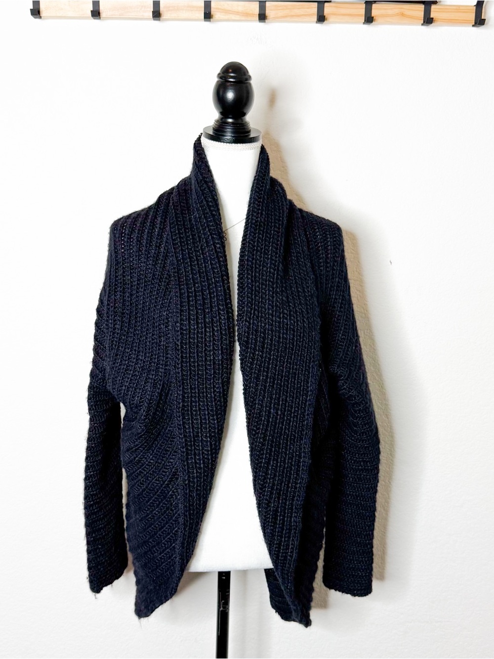 7 For All Mankind Black Open Front Chunky Knit Cardigan Size XS